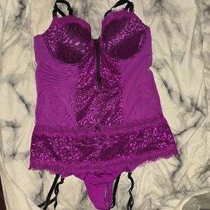 Ashley Graham Purple Rain 2 Piece Corset & Thong